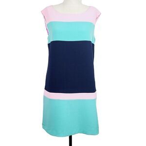 Betsey Johnson Dress‎ 6 Pink Green Black Colorblock Sleeveless Knee Length Shift